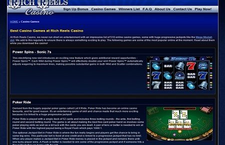 Rich Reels Casino game lobby